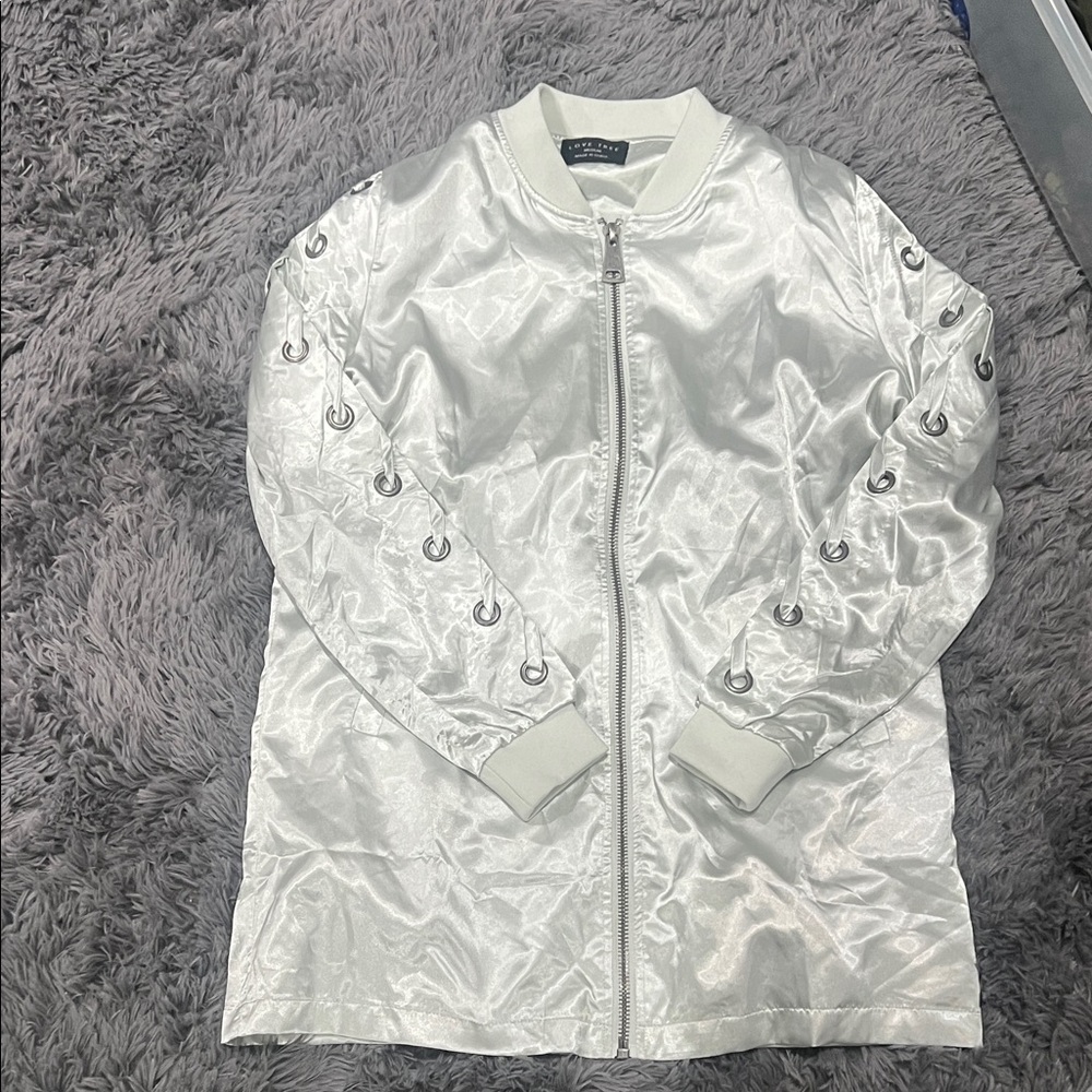 Love Tree Shiny Silver Bomber Jacket